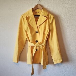 Ellen Tracy Yellow Belted Women's Lined Lightweight Jacket Button Closure Size M